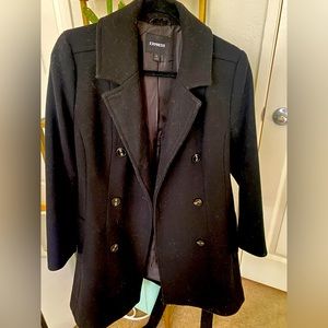 Express Black Belted Wool Trench Coat